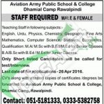 Career Offers in Army Aviation Public School & College Rawalpindi 2016 Latest