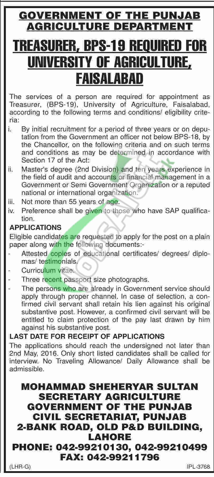 Recent jobs in agriculture university faisalabad