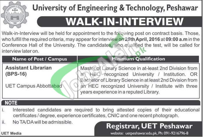 UET Peshawar Jobs
