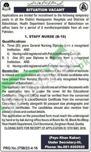 Staff Nurse Jobs in Balochistan Health Department April 2016 Latest