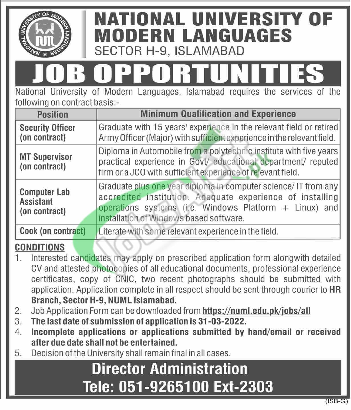 NUML Islamabad Jobs March 2022 For Non-Teaching Staff Application Form NUML Islamabad Jobs