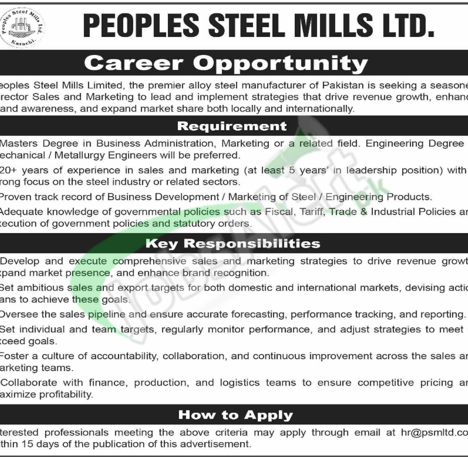 Peoples Steel Mill Limited Jobs