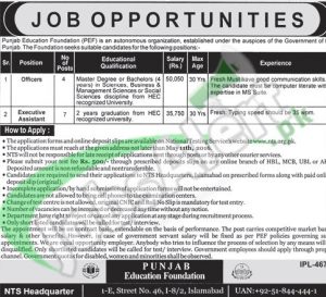 Punjab Education Foundation PEF Jobs April 2016 For Officer NTS Application Form