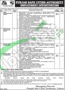 Recruitment Offers in Punjab Safe Cities Authority Lahore 2016 www.psca.gop.pk