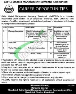 Cattle Market Management Company Rawalpindi Jobs