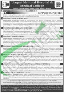Liaquat National Hospital & Medical College Karachi Jobs 2016 Latest Advertisement