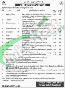 Cadet College Pishin April 2016 For Medical Officer, Librarian