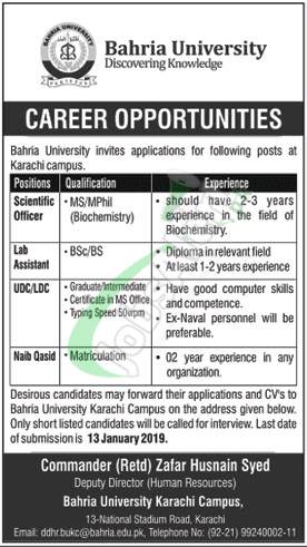 Bahria University Karachi Jobs