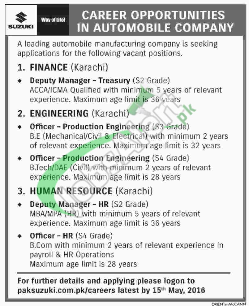 Pak Suzuki Jobs in Karachi