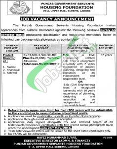 Punjab Government Servants Housing Foundation Jobs