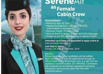 Serene Air Cabin Crew Jobs 2018