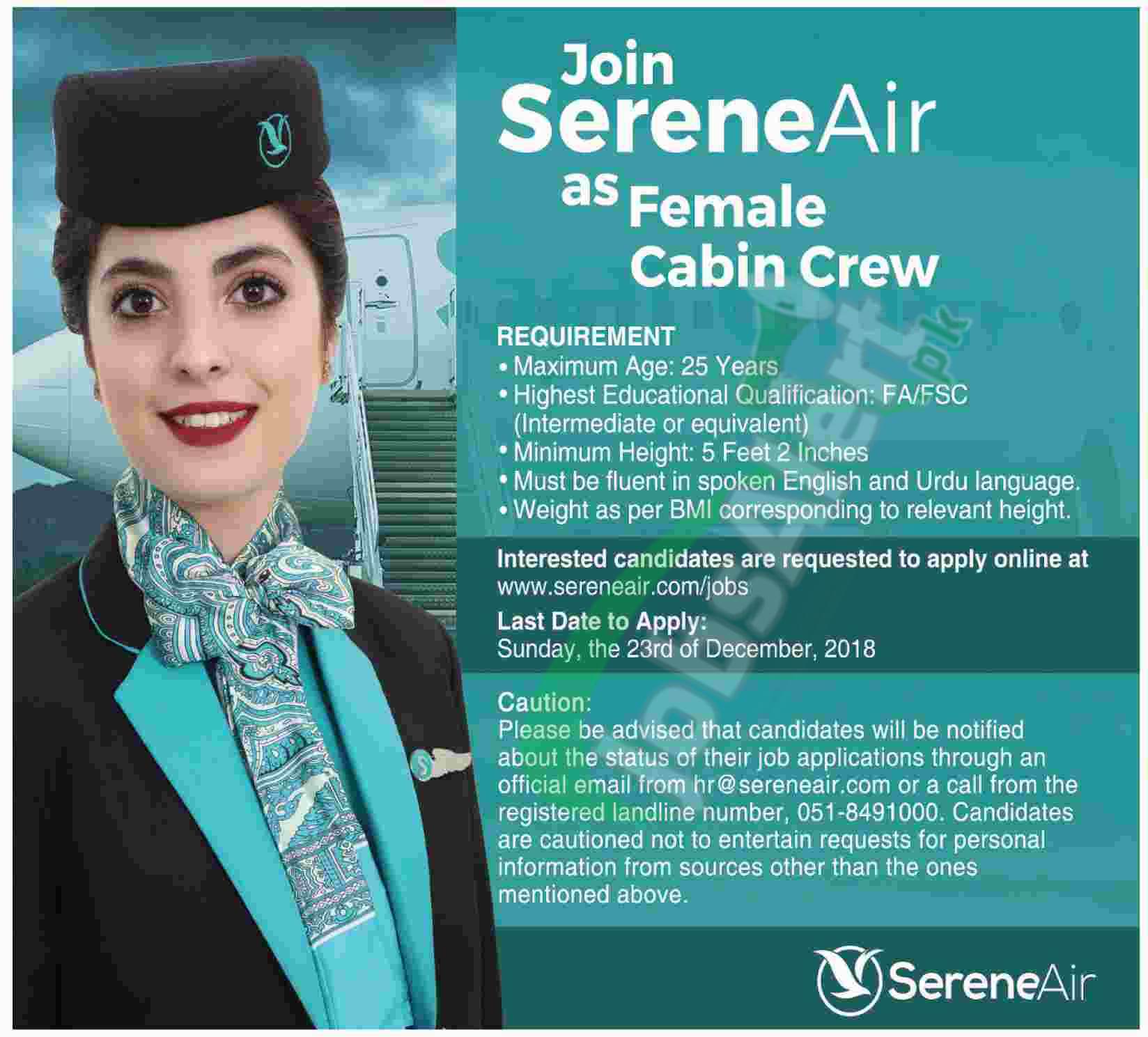 Serene Air Cabin Crew Jobs 2018