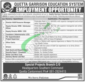 Quetta Garrison Education System Jobs