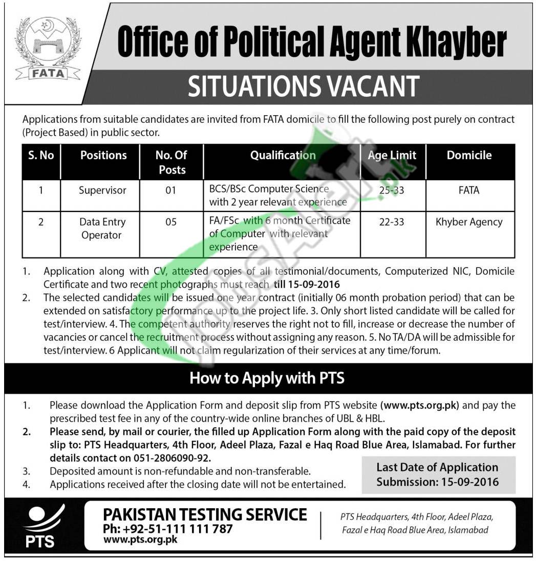 Office of Political Agent Khyber Jobs