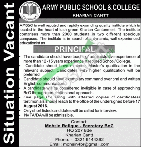 APS&C Kharian Cantt Jobs