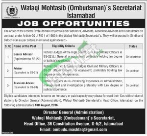 Wafaqi Mohtasib Jobs