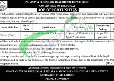 Primary and Secondary Healthcare Department Punjab Jobs