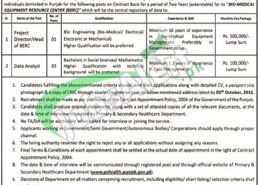 Jobs in Primary and Secondary Healthcare Department