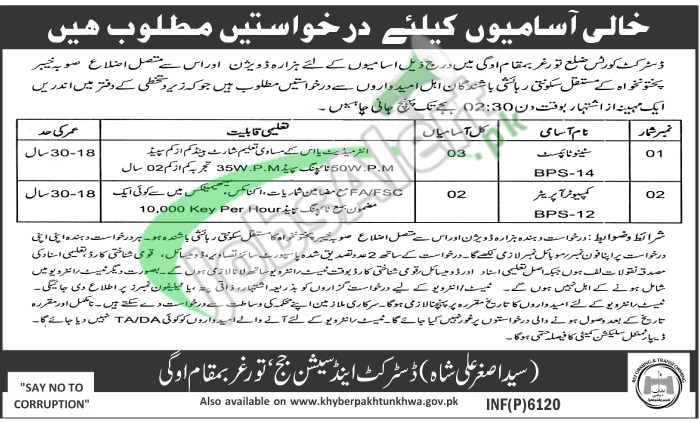 District and Session Court Torghar Jobs