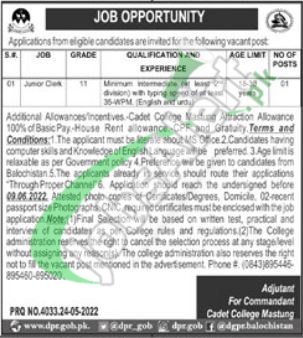 Cadet College Mastung Jobs 2022 Current Employment Opportunities Cadet College Mastung Jobs