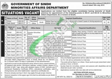 Minorities Affairs Department Sindh Jobs 2019