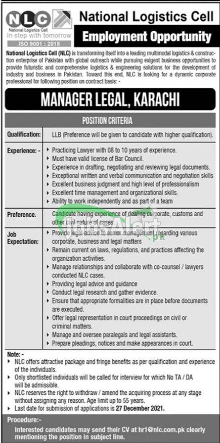 National Logistic Cell Karachi Jobs