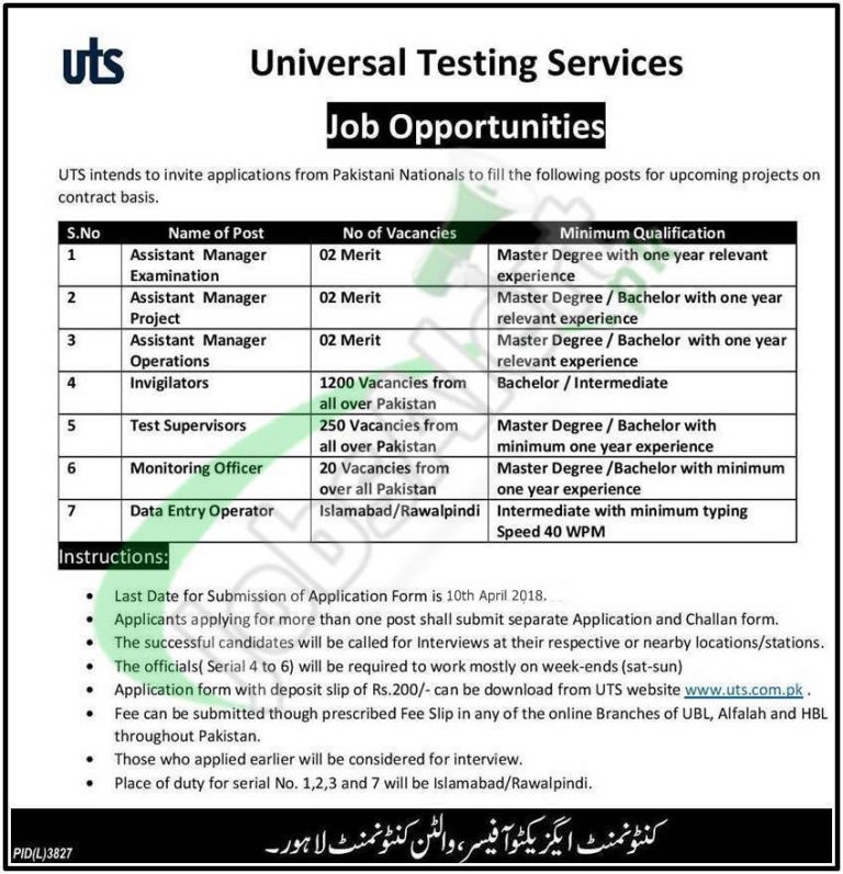 UTS Jobs Application Form Download 2018 Online