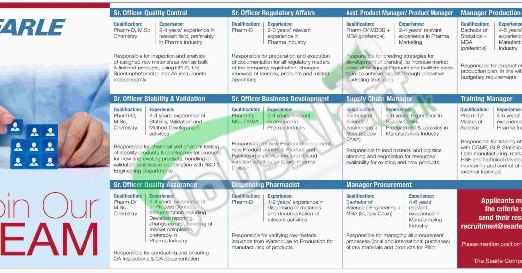 Dispensing Pharmacist Jobs 2017 in Searle Company Eligibility Criteria