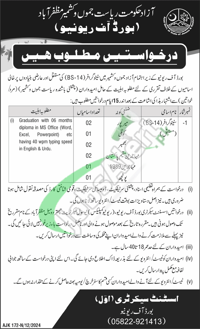 AJK Board of Revenue Jobs