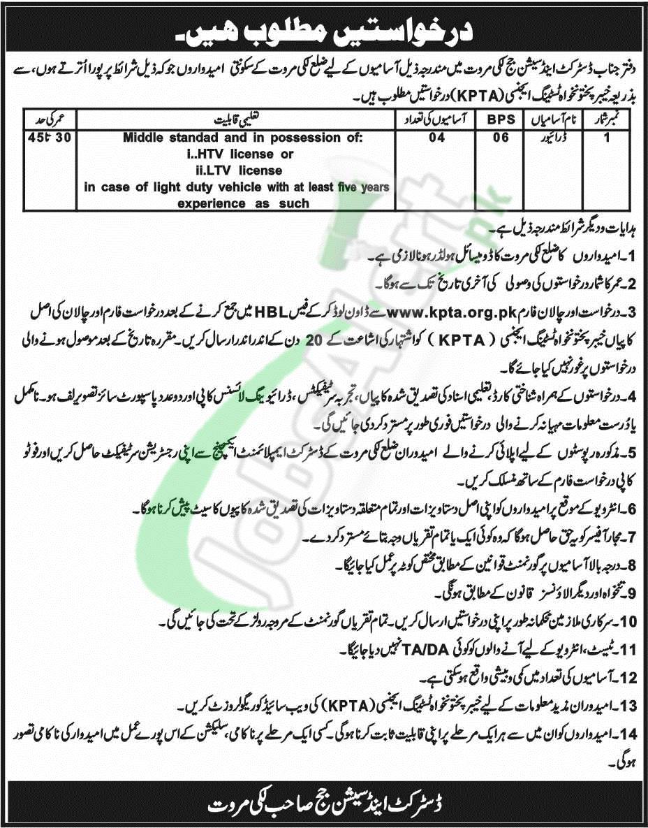 District and Session Court Lakki Marwat Jobs