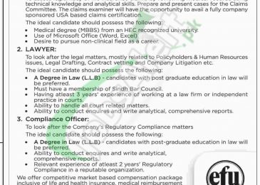 EFU Life Insurance Jobs