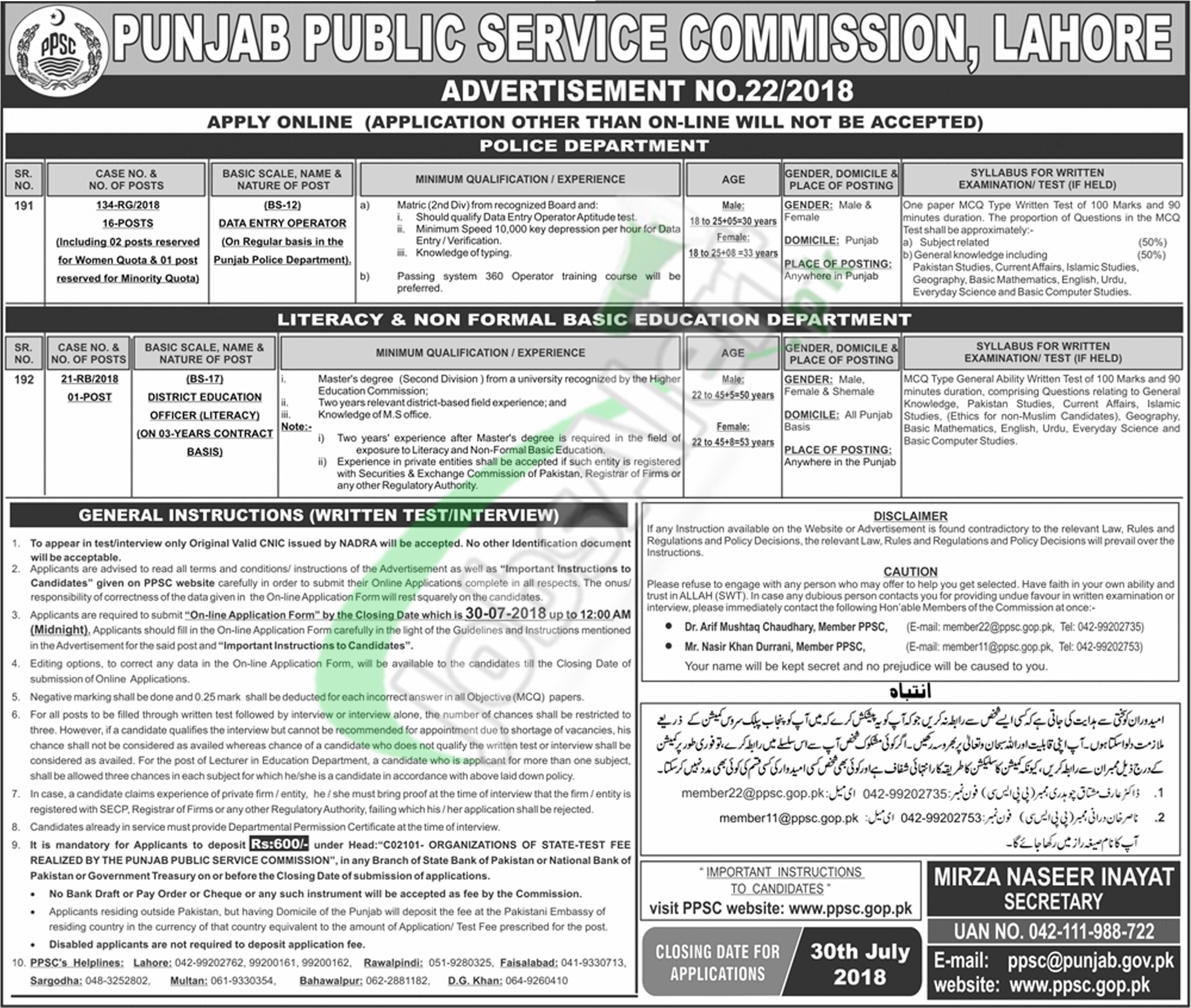 PPSC Data Entry Operator Jobs 2018 Punjab Police Vacancies ...