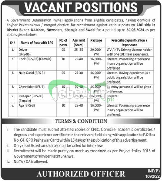 PO Box 04 GPO Peshawar Jobs 2022 Latest Public Sector KPK