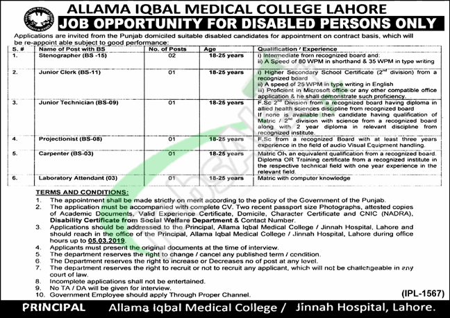 Jinnah Hospital Lahore Jobs 2019