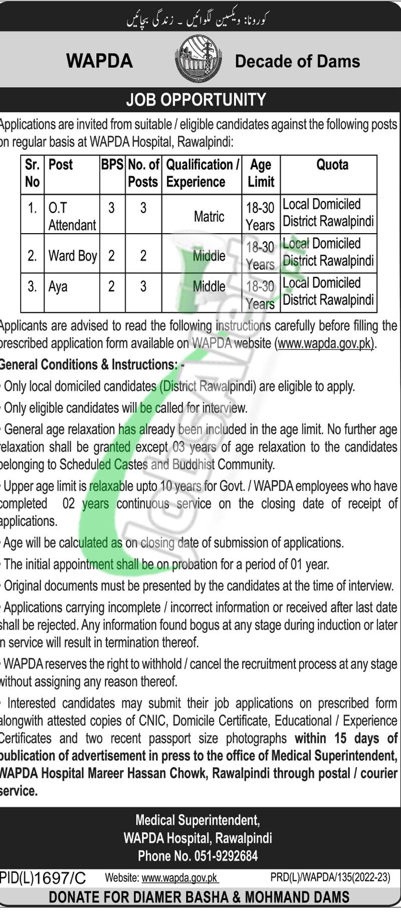 WAPDA Hospital Rawalpindi Jobs Application Form 2022 Download Online