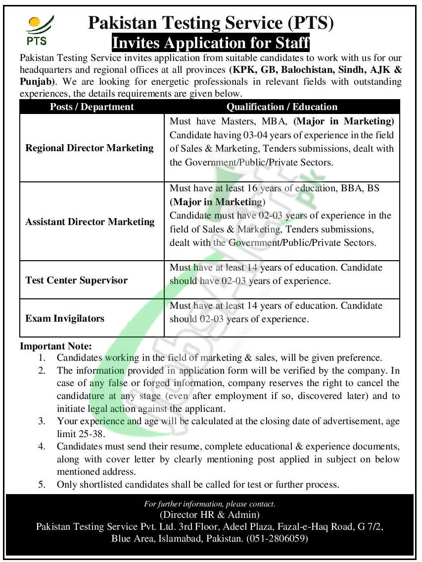 PTS Invigilator Jobs