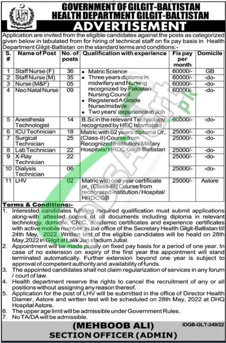 Health Department Gilgit Baltistan Jobs 2022 Application Form Download Online Health Department Gilgit Baltistan Jobs