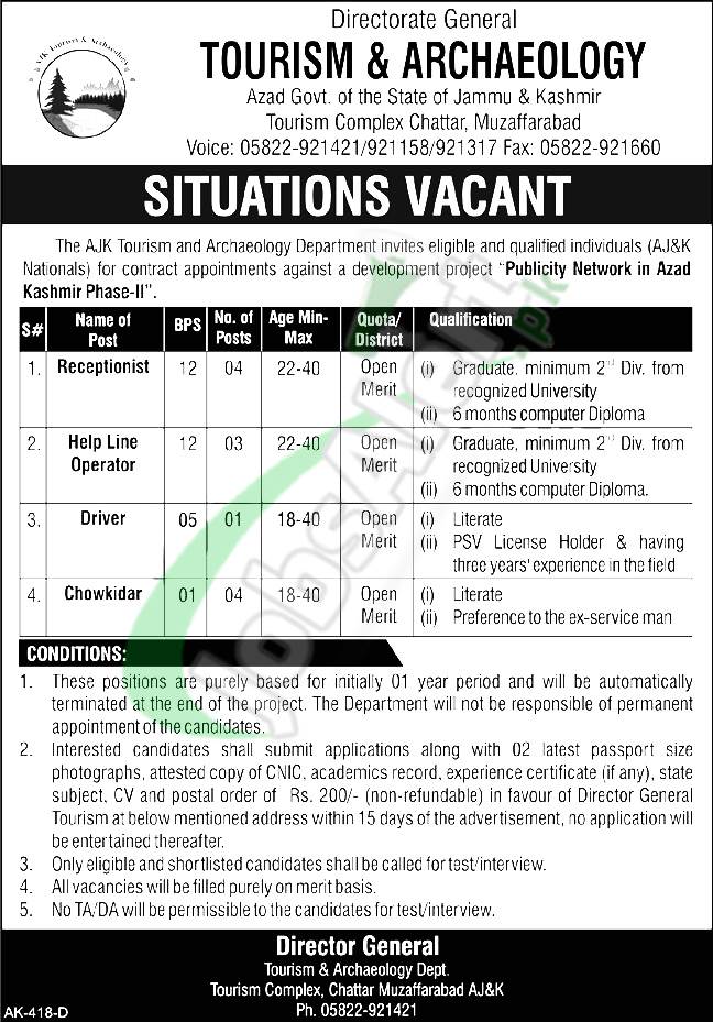 AJK Tourism and Archaeology Department Jobs