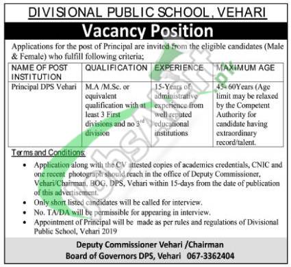Divisional Public School Vehari Jobs