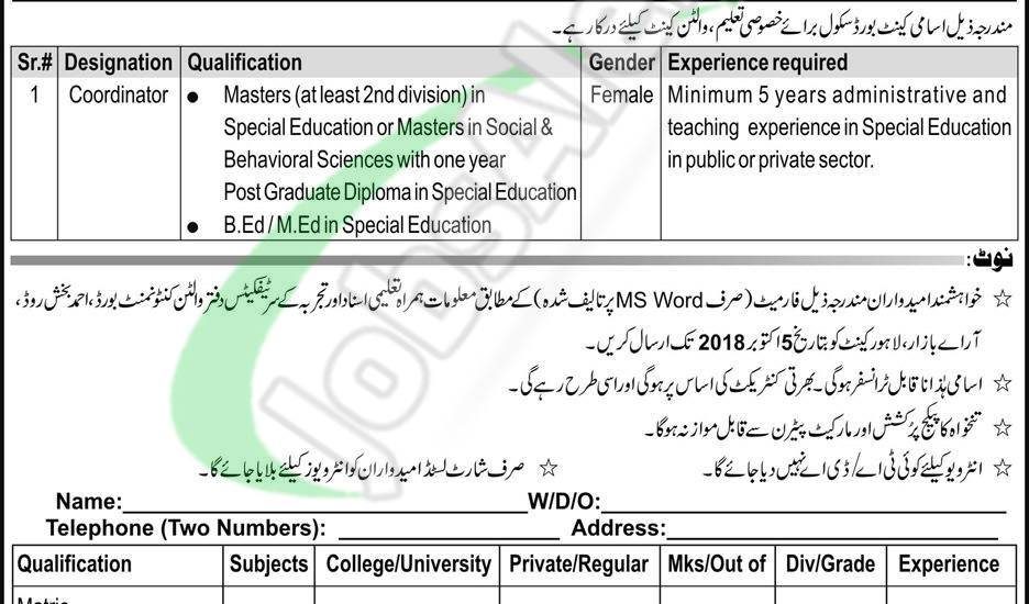 Walton cantonment board lahore jobs