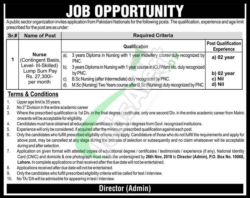 PO Box 10068 Lahore Jobs