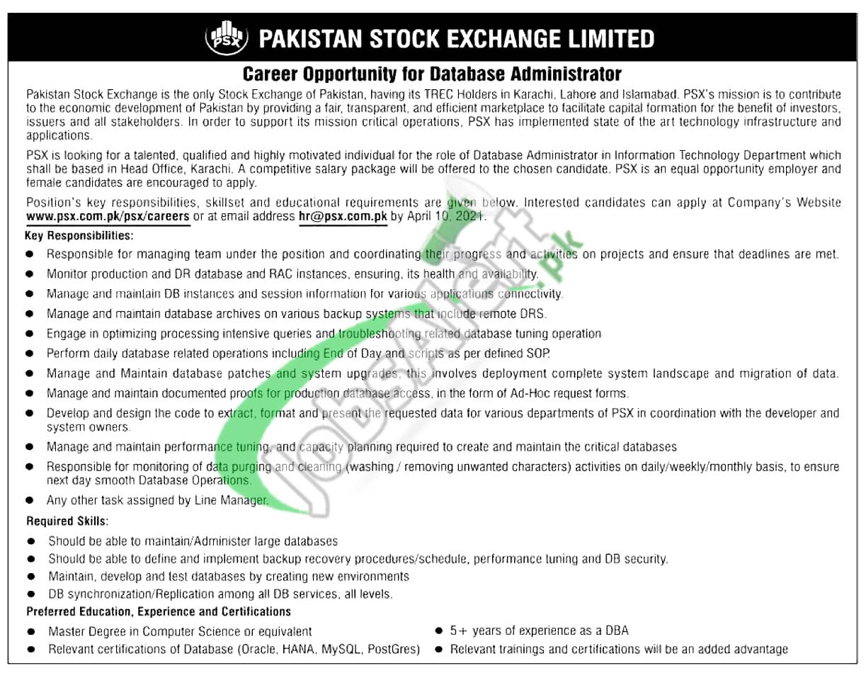 Pakistan Stock Exchange Jobs