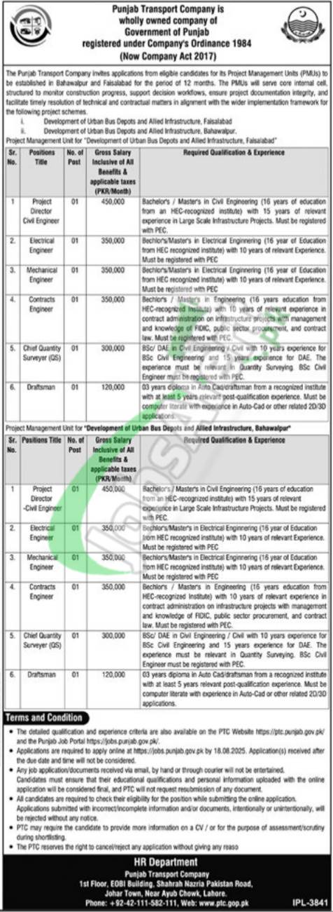 Punjab Transport Company Jobs