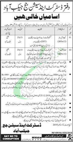 District and Session Court Jacobabad Jobs 2019
