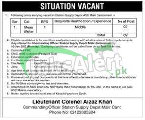Pakistan Army Jobs 2022 in Station Supply Malir Cantt