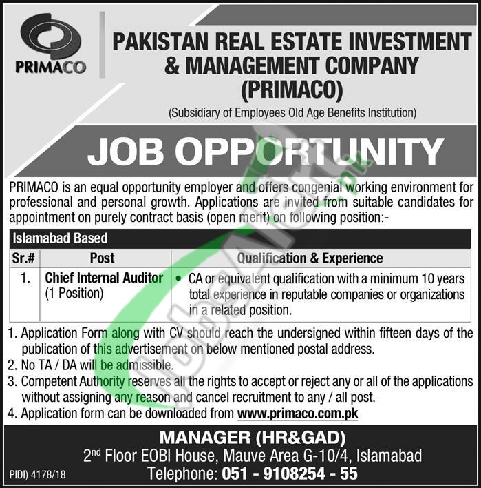 Pakistan Real Estate Management Company Jobs 2019