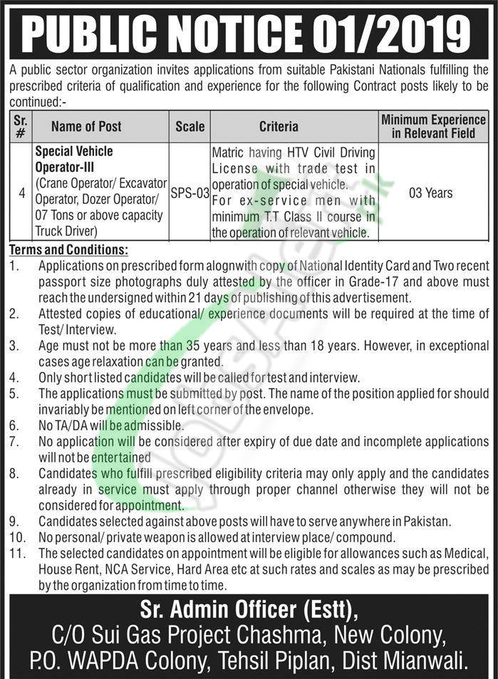 Sui Gas Project Chashma Jobs