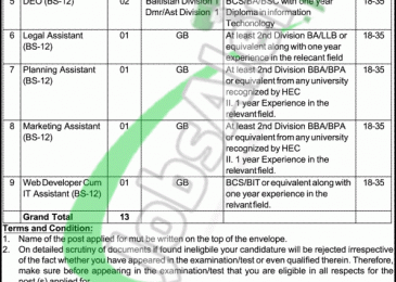 Industries, Labors & Commerce Department Gilgit Baltistan Jobs 2019