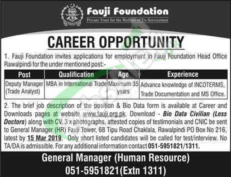 Fauji Foundation Rawalpindi Jobs 2019