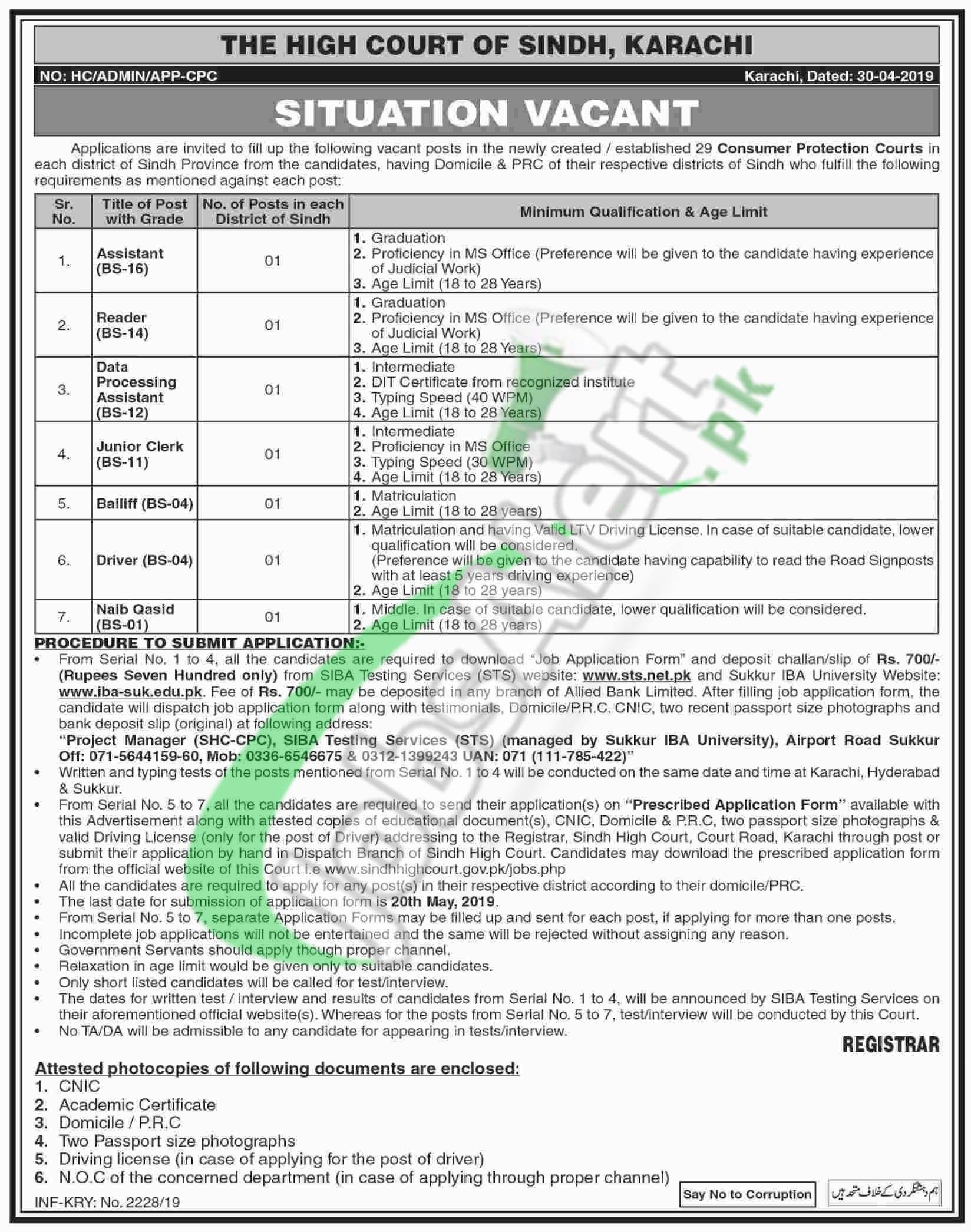 Sindh High Court Jobs Application Form Download 2019 Online Latest